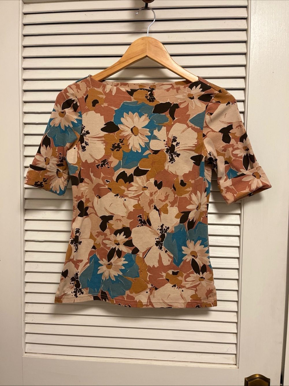 Lauren Ralph Lauren Peach, Teal & Cream Floral Short-Sleeve Top